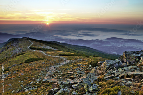 Beautiful landscape - sunrise in mountains, from Diablak, Babia Gora, lesser Poland