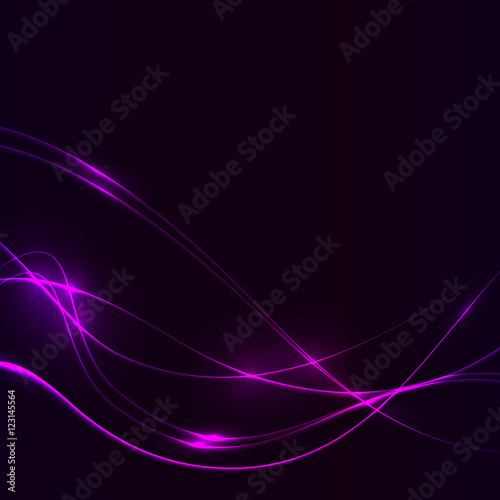 Dark background with purple laser shine neon waves
