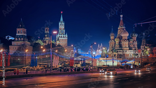 Winter night landscape in the center of Moscow