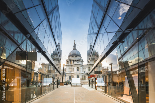 St Pauls Cathedral reflected in glass walls of One New Change in London photo