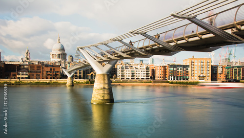 Millennium Bridge and St Pauls Cathedral in London,UK photo