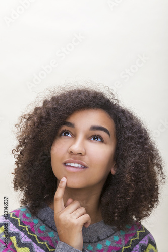 Mixed Race African American Girl Teenager Thinking
