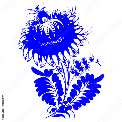romantic painting flower blue silhouette vector eps10 folk art d