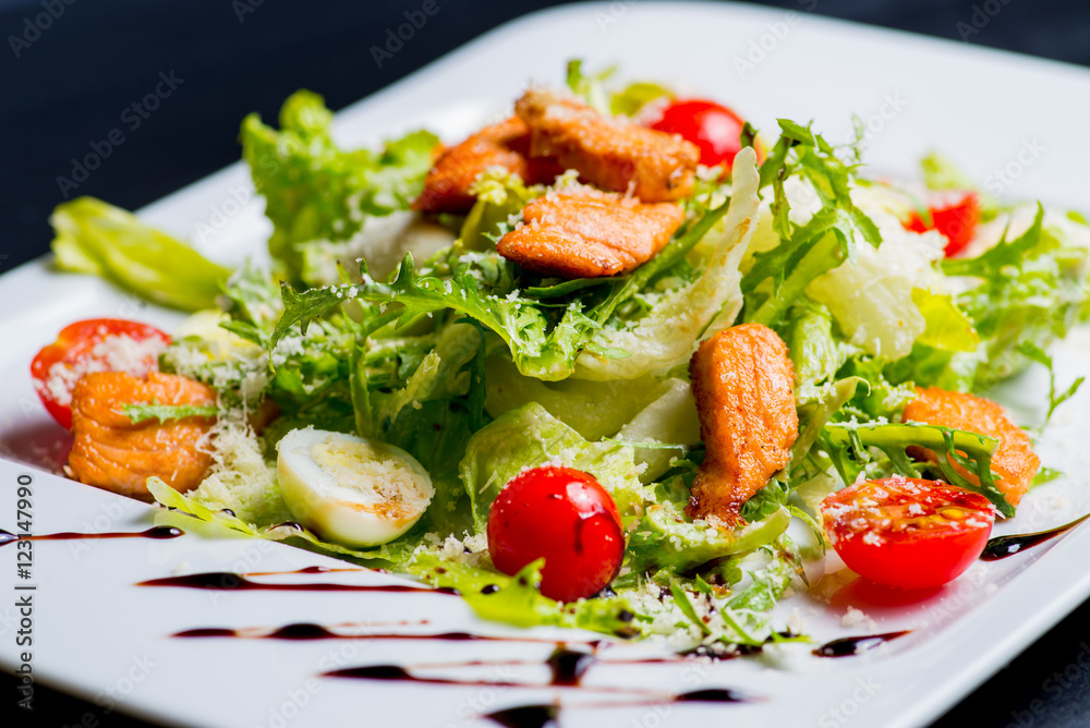 salad with seafood and quail eggs salad with seafood and quail eggs