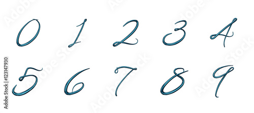 Set of 3d numbers from 0 to 9 isolated on white background. 3d render