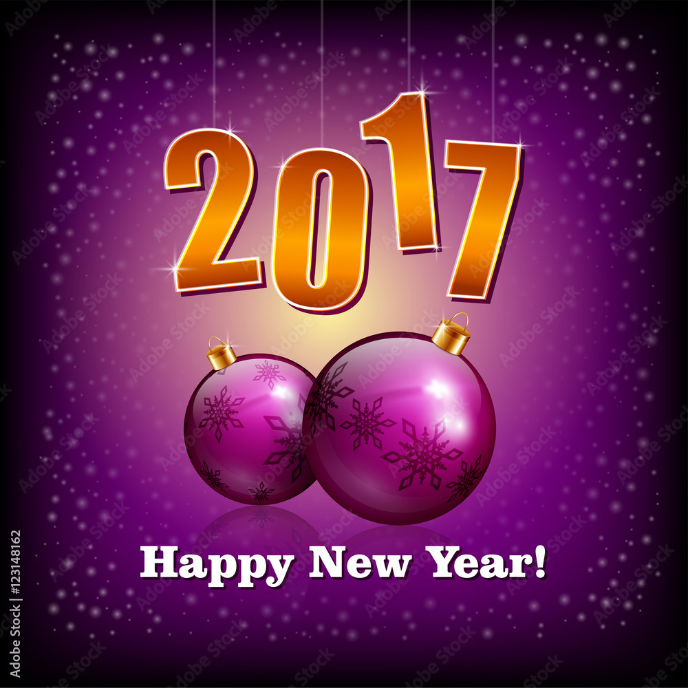 Violet baubles and 2017 New Year numbers Violet baubles and 2017 New Year numbers