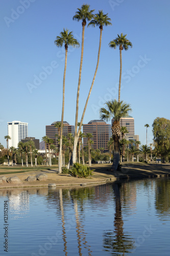 Phoenix downtown as seen from Encanto Park Lake, AZ © EuToch