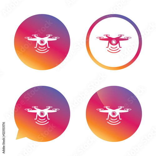Drone icon. Quadrocopter with action camera.
