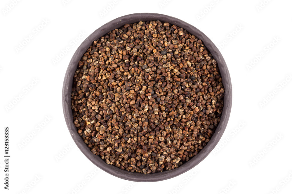 Decorticated cardamom seeds in a bowl Decorticated cardamom seeds in a bowl