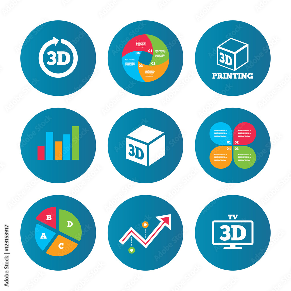 3d technology icons. Printer, rotation arrow. 3d technology icons. Printer, rotation arrow.