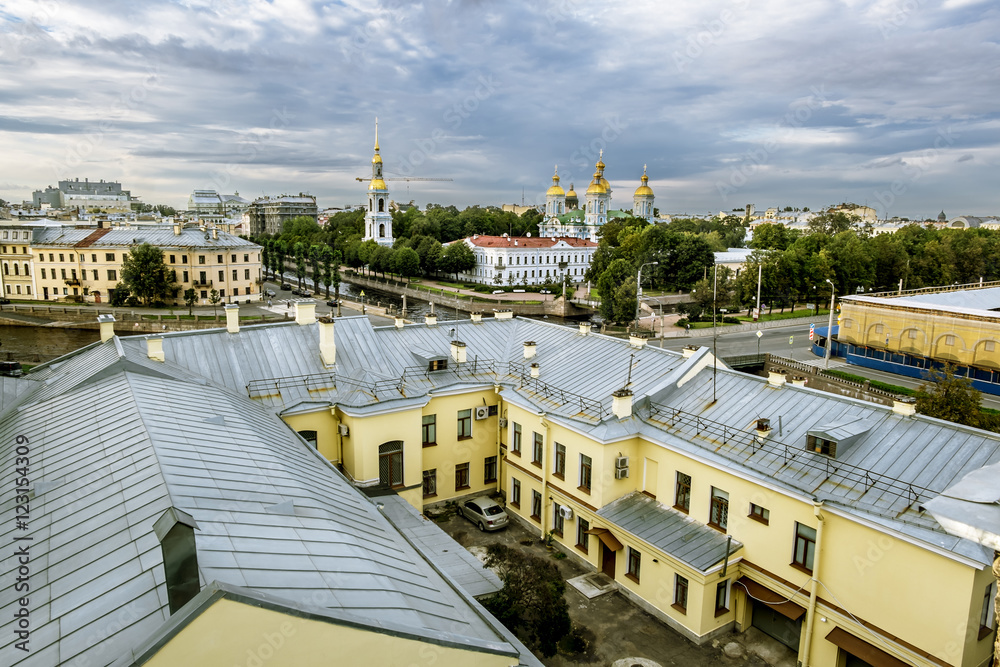 Fototapeta premium The view from the height of the Nikolsky Cathedral at sunset in