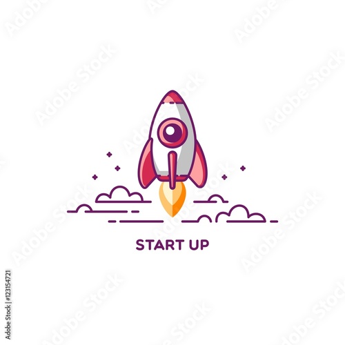 Start Up. Rocket ship. Vector illustration concept of new business project start up development and launch a innovation product on a market.