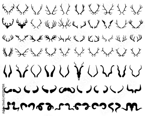 Set of black silhouettes of horns, vector