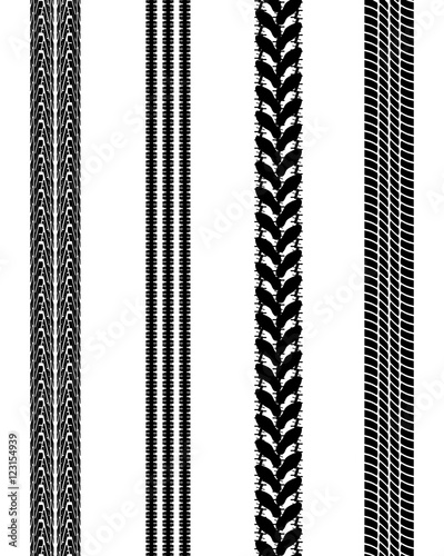Black prints of tire cars, vector illustration, seamless pattern