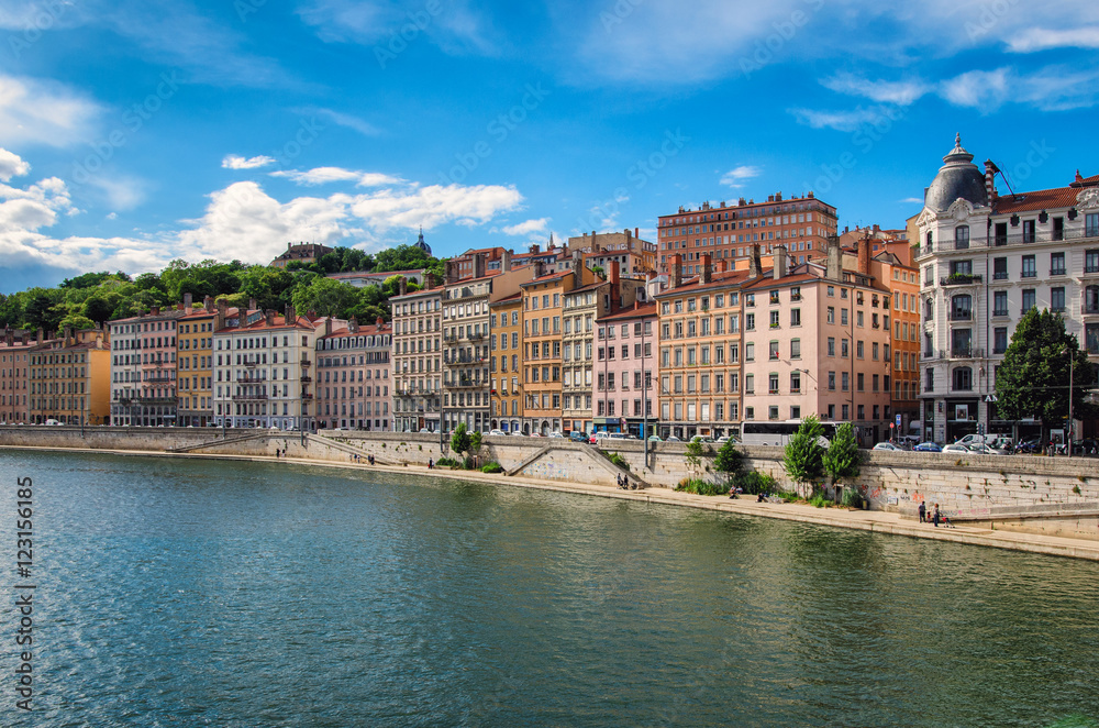Lyon (France) old buildings in the historic city near river Saone