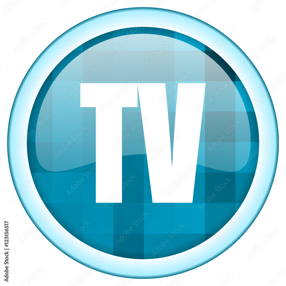 Blue circle vector tv icon. Round internet glossy television button. Web design graphic element. Blue circle vector tv icon. Round internet glossy television button. Web design graphic element.