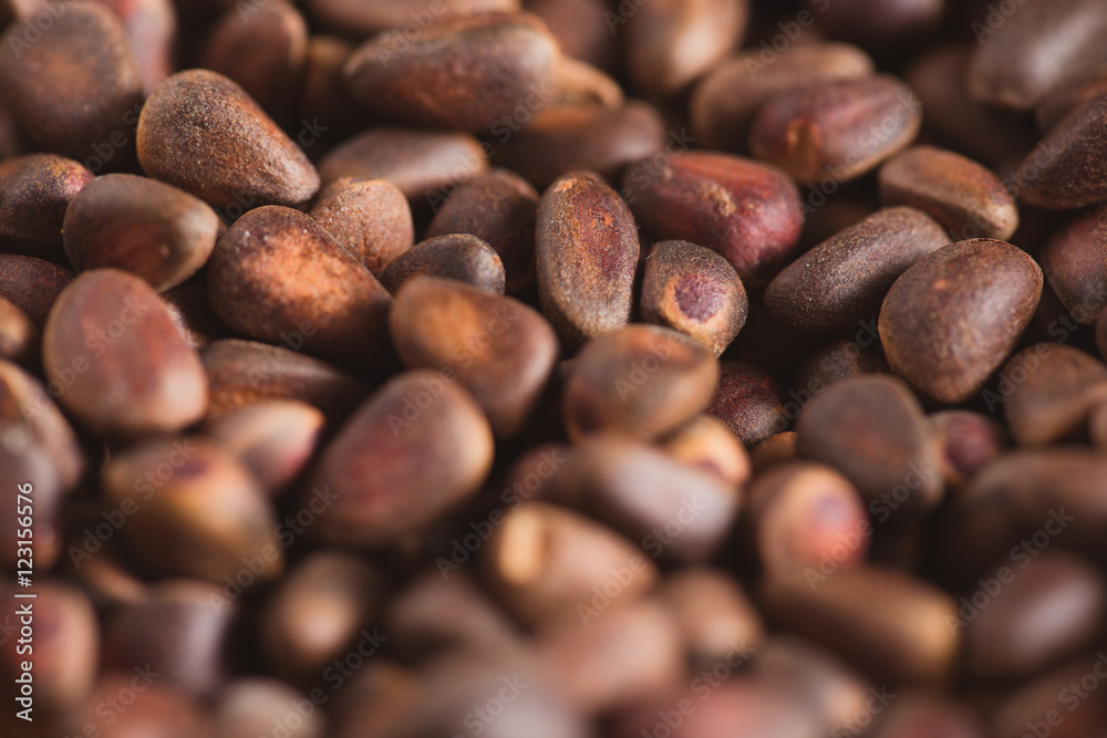 Pine nuts in shells of ciberian cedar as a background. Macro Pine nuts in shells of ciberian cedar as a background. Macro