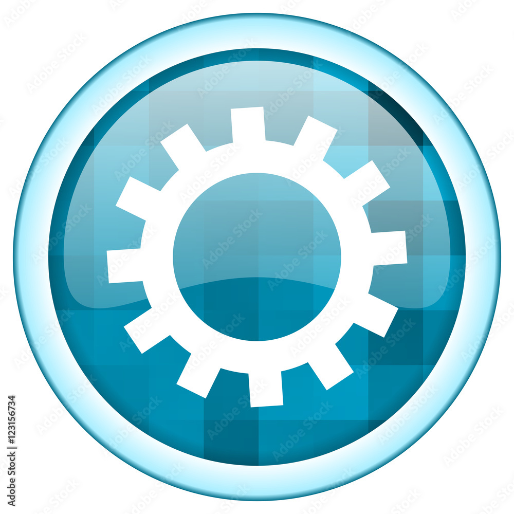 Blue circle technology vector icon. Round internet glossy gear button. Webdesign graphic element. Blue circle technology vector icon. Round internet glossy gear button. Webdesign graphic element.