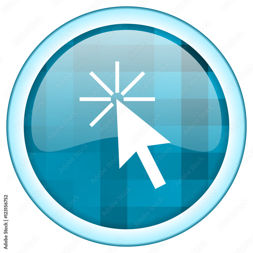 Blue circle vector click here icon. Round internet glossy arrow button. Web design graphic element. Blue circle vector click here icon. Round internet glossy arrow button. Web design graphic element.