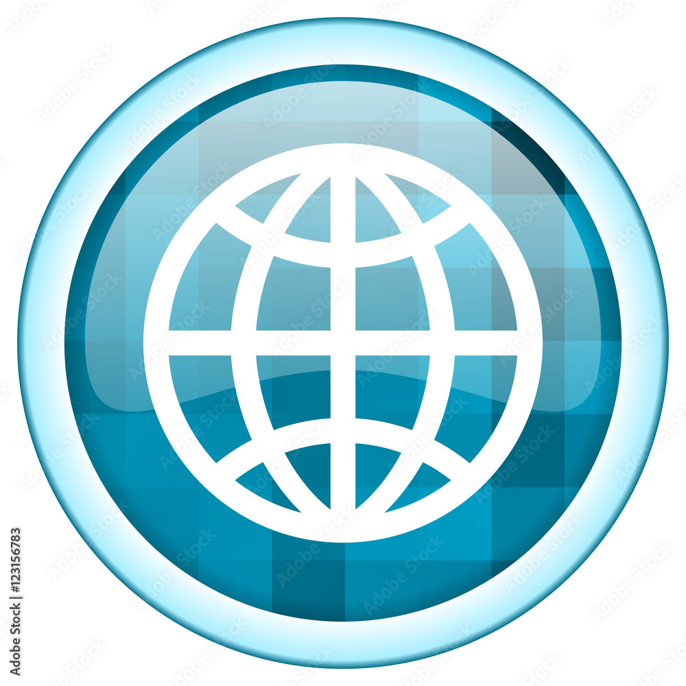 Blue circle vector globe icon. Round internet glossy earth button. Web design graphic element. Blue circle vector globe icon. Round internet glossy earth button. Web design graphic element.