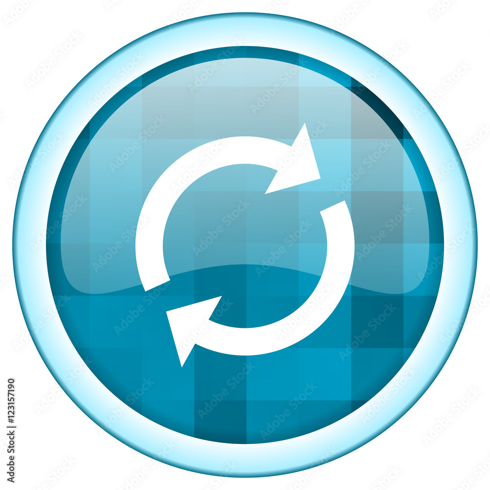 Blue circle reload vector icon. Round internet glossy renew button. Web design graphic element. Blue circle reload vector icon. Round internet glossy renew button. Web design graphic element.
