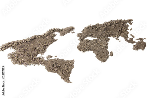 World map with the texture of the soil on white background