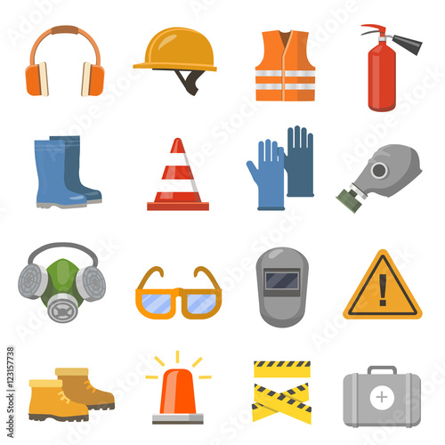 Safety work flat icons set. Vector illustration