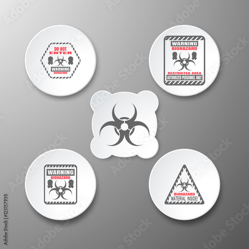 Biohazard - vector isolated icons set of stamps with shadow on the gray background.