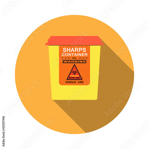 Biohazard - vector isolated icon of sharps container with shadow on the red background.