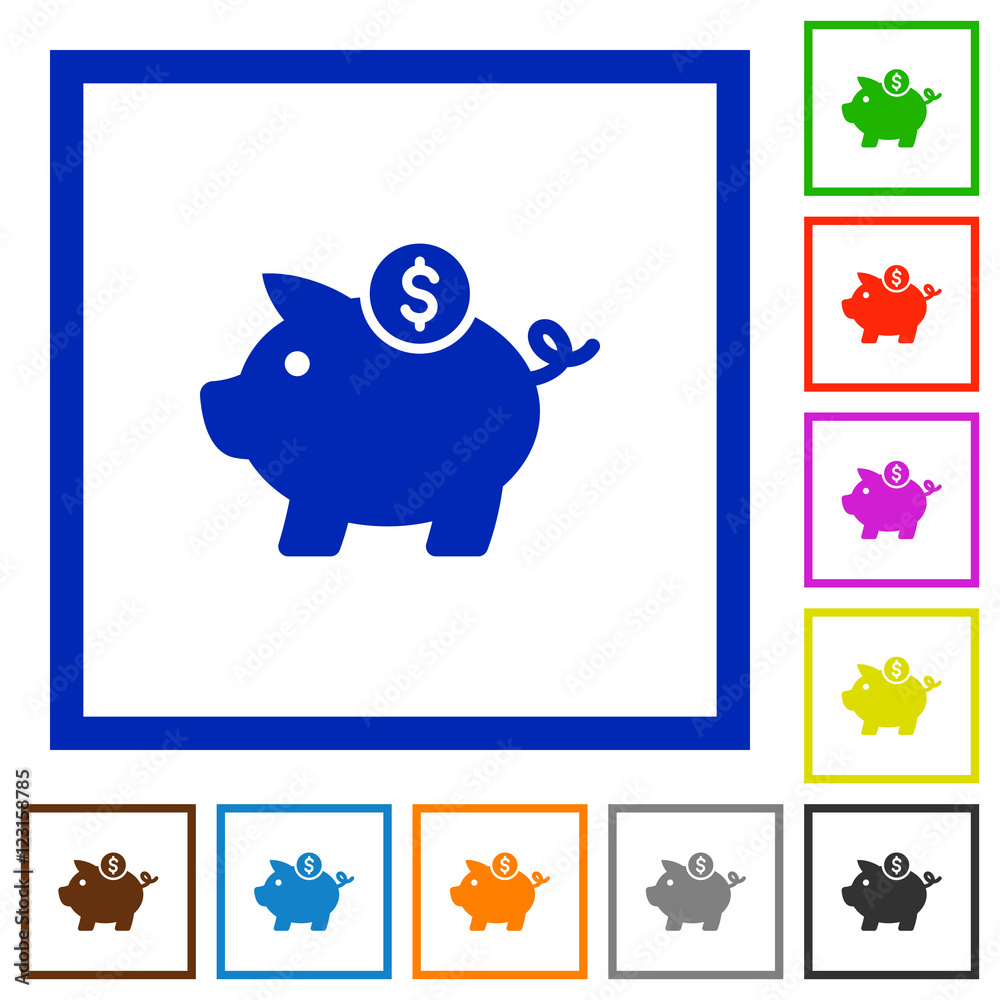 Dollar piggy bank framed flat icons Dollar piggy bank framed flat icons