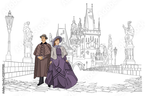 Charles Bridge. Czech Republic. Vector illustration.