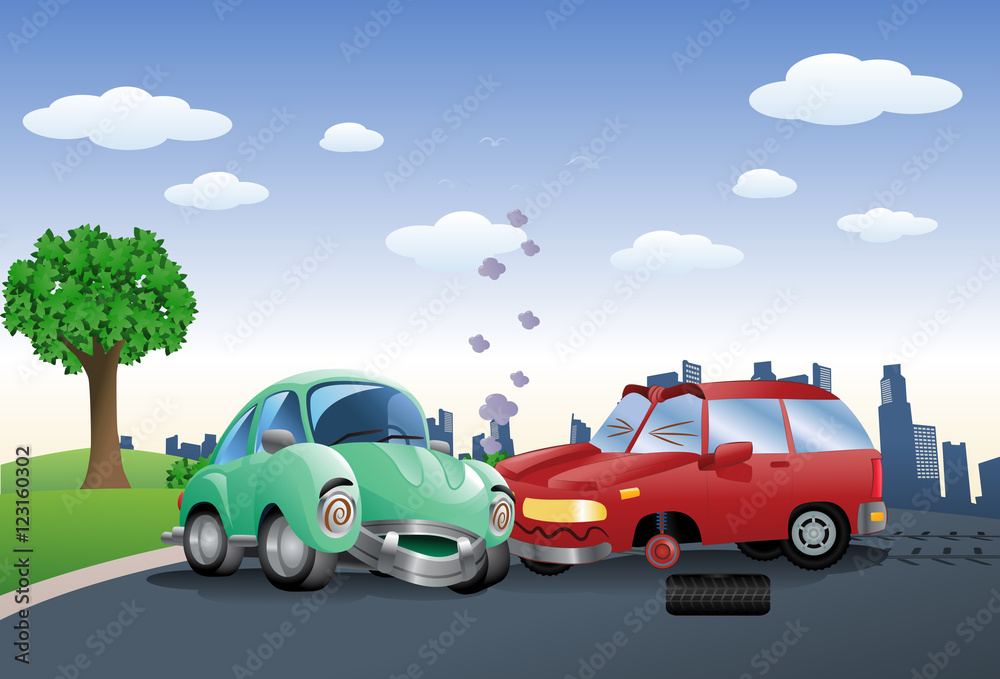 red car destroyed in a crash hitting green car red car destroyed in a crash hitting green car