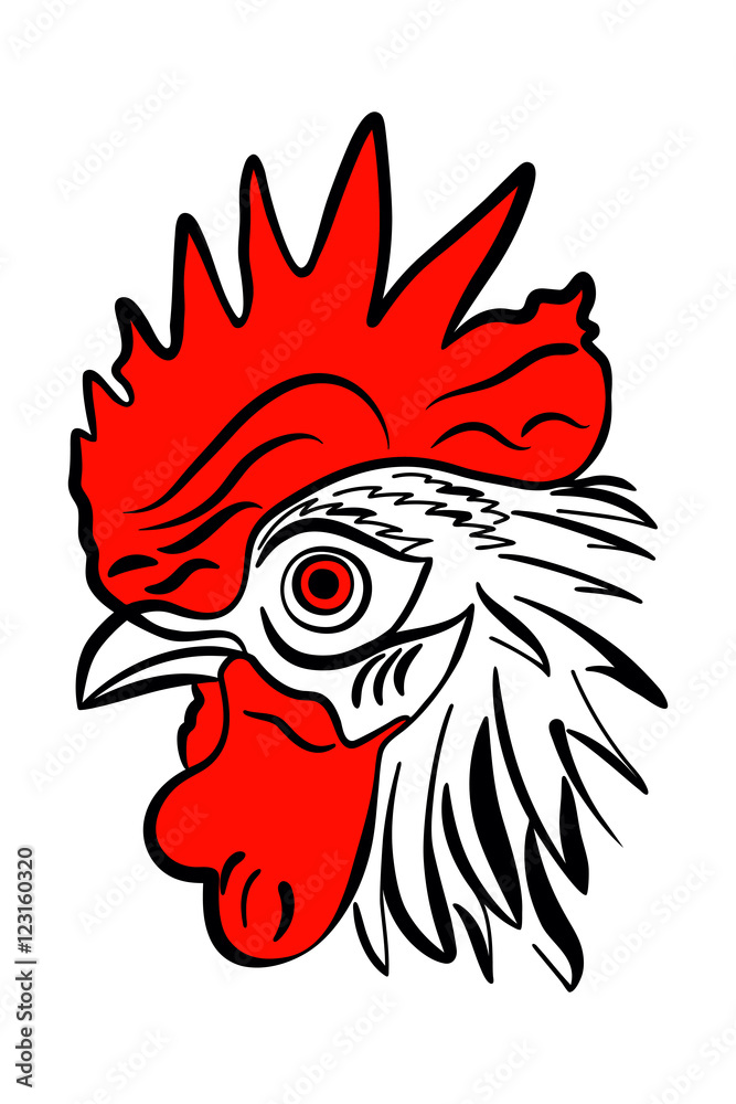 Fototapeta premium Head of a rooster close up. Red Rooster as animal symbol of Chinese New year 2017.