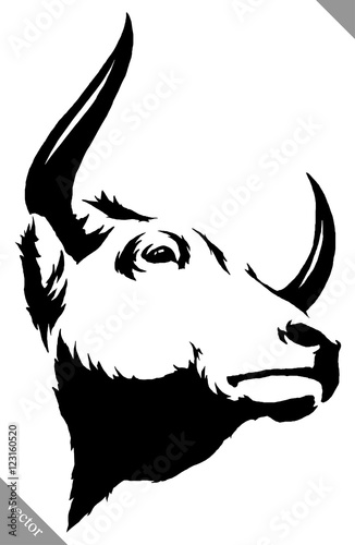 black and white linear paint draw bull vector illustration