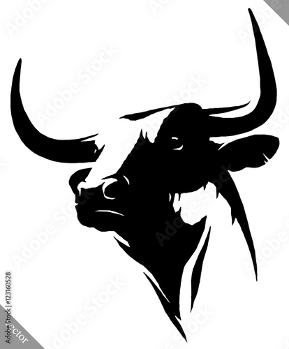 black and white linear paint draw bull vector illustration