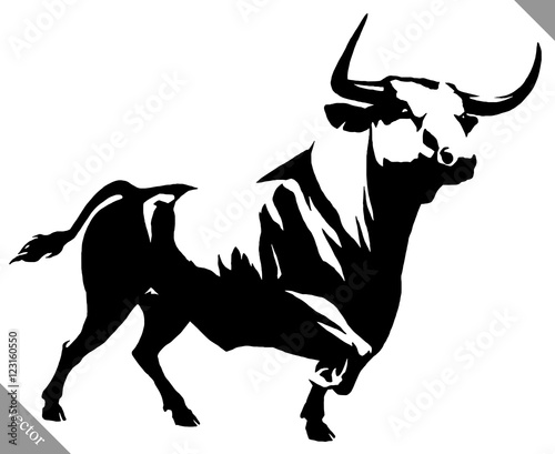 black and white linear paint draw bull vector illustration