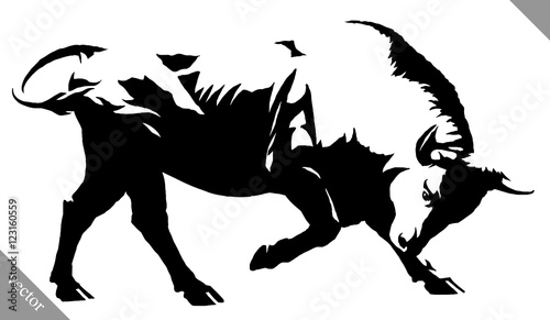 black and white linear paint draw bull vector illustration