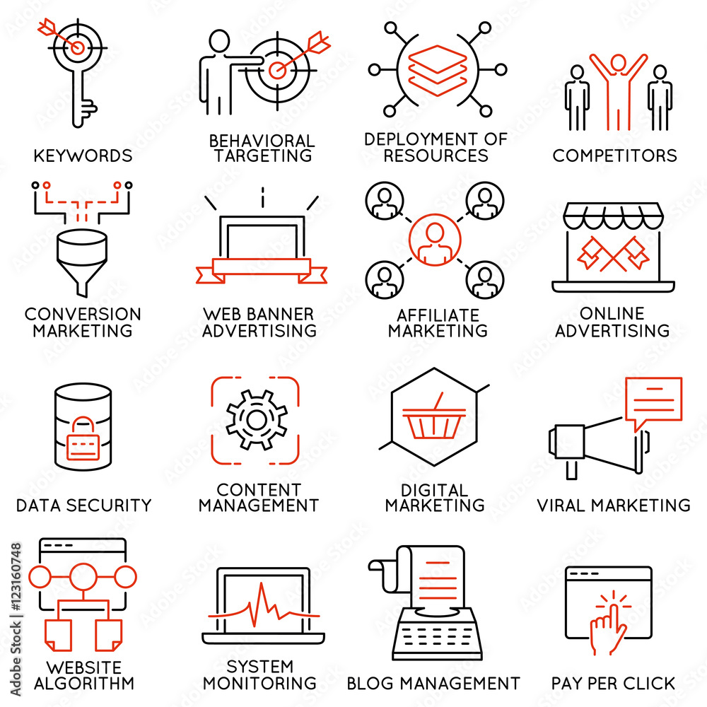 Vector set of 16 icons related to business management, strategy, career ...