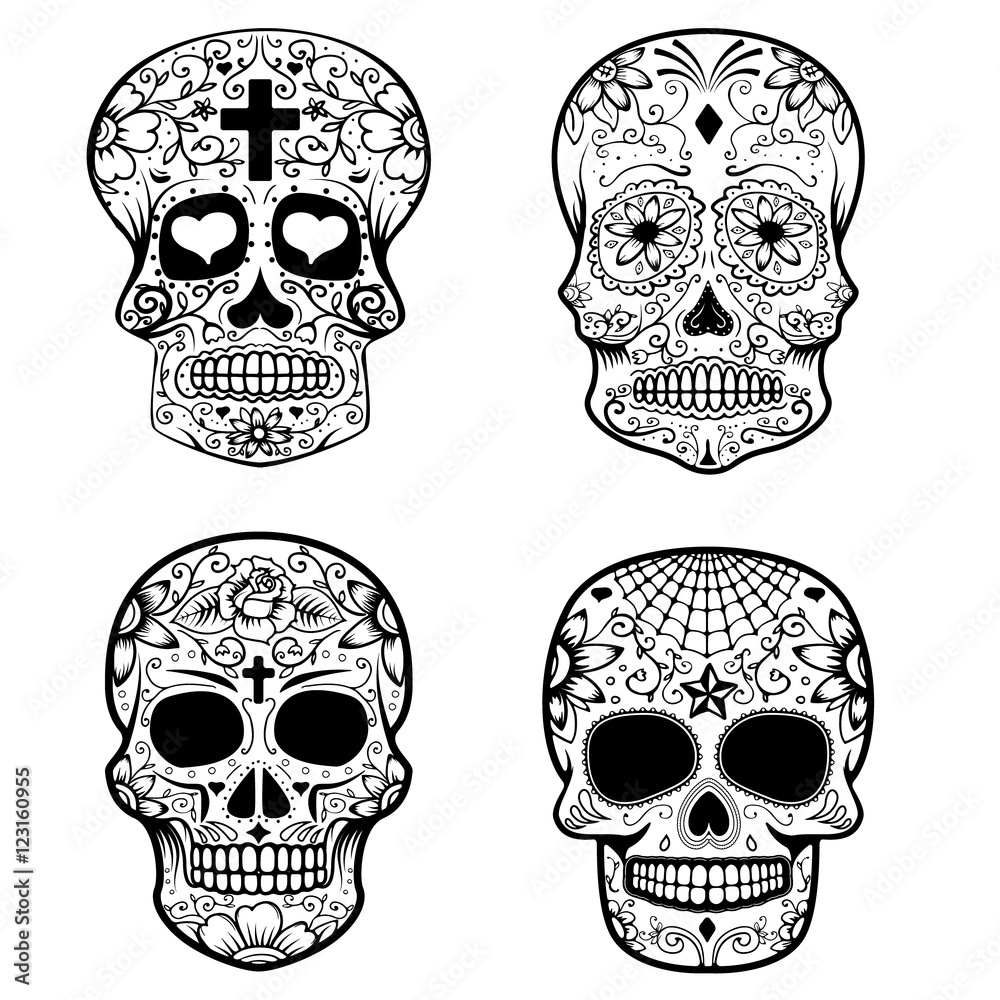 Set of sugar skulls isolated on white background. Day Of The Dea Set of sugar skulls isolated on white background. Day Of The Dea