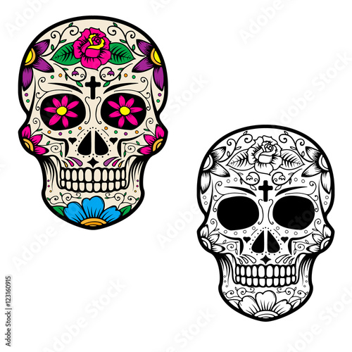 Set of sugar skulls isolated on white background. Day Of The Dea