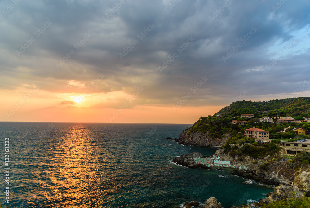 Landscape of the town of Talamone, Italy at sunset Landscape of the town of Talamone, Italy at sunset
