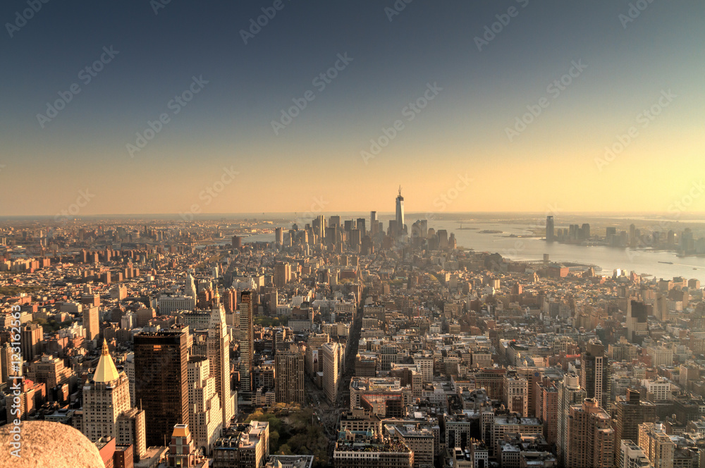 New York City skyline from the Empire State Building at sunset