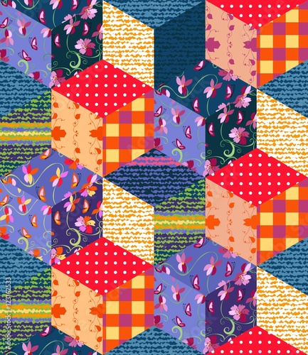 Bright multicolor patchwork pattern. Seamless vector illustration of quilt - 3.