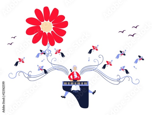 Solar Mozart. The emblem of the music festival. Illustration for children's books.