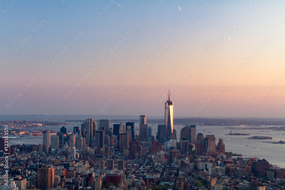 New York City skyline from the Empire State Building at sunset