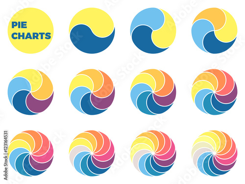 Twisted charts for infographics. Diagrams with 1 - 12 parts.