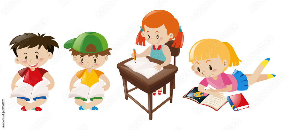 Many students writing and reading Many students writing and reading