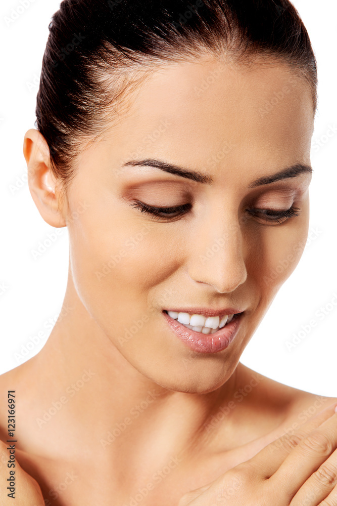 Beautiful face of young woman with clean fresh skin. Beautiful face of young woman with clean fresh skin.