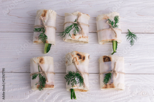 Tortilla wraps with cottage cheese  dill and cucumber