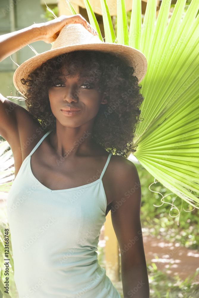 Tropical portrait of beautiful brown skin sexy woman
